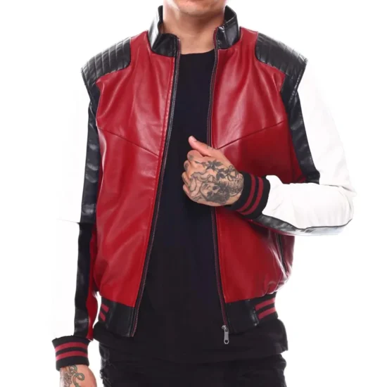 8 Ball 90s Men's Red Moto Colrblock Leather Jacket