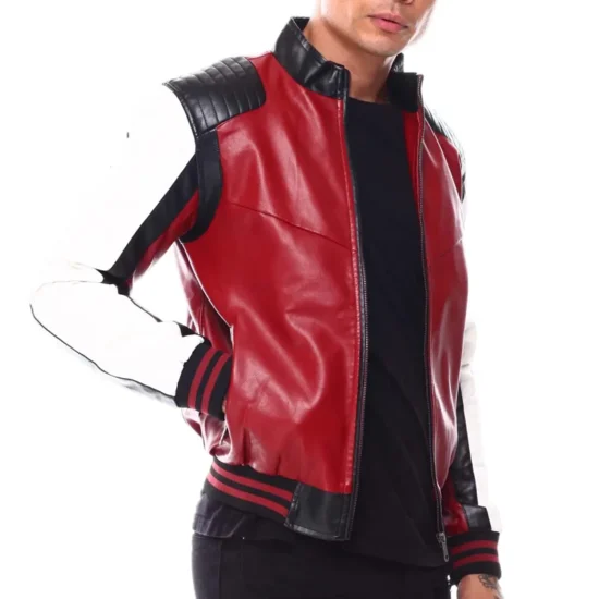 8 Ball 90s Men's Red and Black Moto Colrblock Leather Jacket