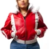 8 Ball 90s Women's Red Fox Fur Hooded Leather Jacket