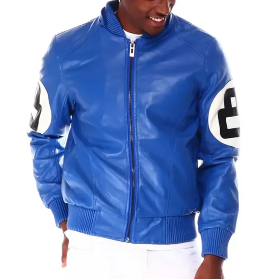 8 Ball Blue Men's Bomber Shearling Fur Hooded Leather Jacket