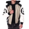 8 Ball Men's Color Block Sand Faux Fur Hood Bomber Leather Jacket