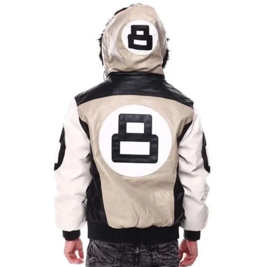 8 Ball Men's Color Block Sand and Black Faux Fur Hood Bomber Leather Jacket
