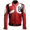 8 Ball Red Men's Billiard Cue Bomber Leather Jacket