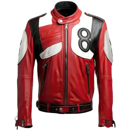 8 Ball Red Men's Billiard Cue Bomber Leather Jacket