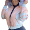 8 Ball Women's Baby Pink Fox Fur Hooded Leather Jacket