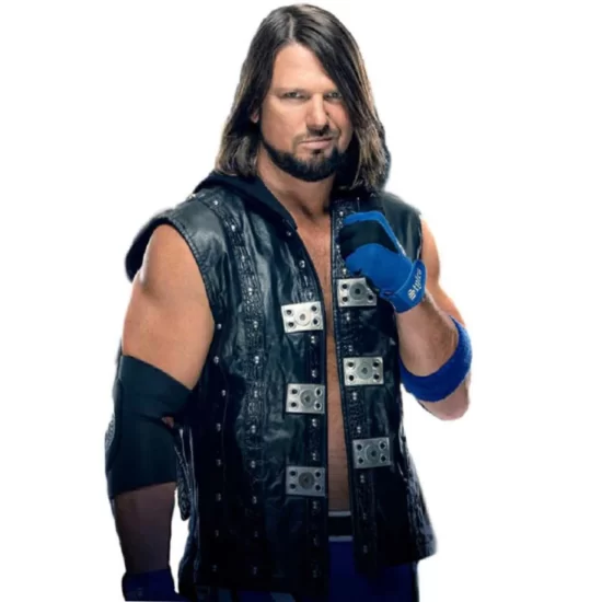 AJ Styles P1 Black Leather Vest With Hood