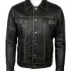 Aaron Men’s Black Distressed Vintage Top Leather Trucker Racer Jacket