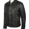Aaron Men’s Black Distressed Vintage Leather Trucker Racer Jacket