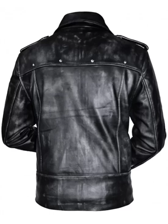 Aaron Paul A Long Way Down Leather Black Jacket Back