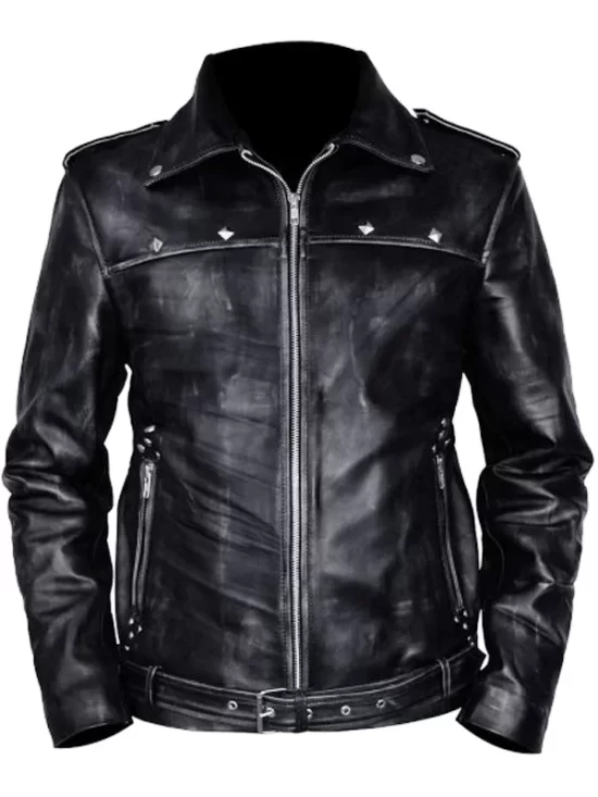Aaron Paul A Long Way Down Leather Black Jacket Front