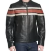 Agostini Distressed Stripped Racer Real Leather Jacket