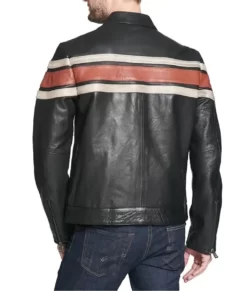 Agostini Distressed Stripped Racer Top Leather Jacket