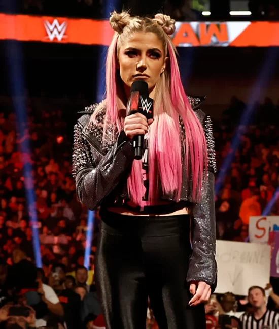 Alexa Bliss Black Spike Studded Biker Real Leather Jacket