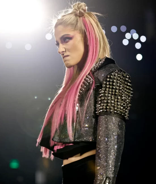 Alexa Bliss Black Spike Studded Biker Top-notch Faux Leather Jacket