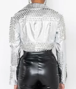 Alexa Bliss Silver Spike Studded Genuine Leather Jacket