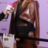 Alicia Silverstone Brown Cropped Leather Blazer Side