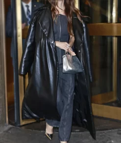 Alison Brie Black Leather Coat