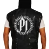 Allen Neal Jones AJ Styles P1 Logo On Back Black Hooded Leather Vest