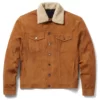 Alonzo Men’s Cognac Sherpa Lined Trucker Western Suede Suede Leather Jacket