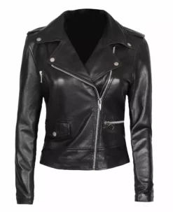 Amber Women's Black Leather Asymmetrical Moto Jacket