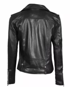 Amber Women's Black Leather Asymmetrical Moto Jacket Back