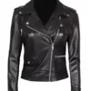 Amber Women's Black Leather Asymmetrical Moto Jacket Front