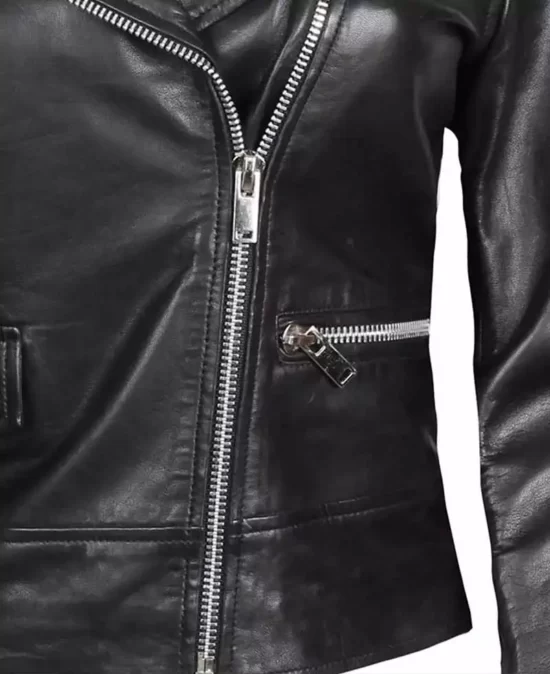 Amber Women's Black Real Leather Asymmetrical Moto Jacket