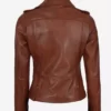 Amber Womens Cognac Asymmetrical Leather Moto Jacket BAck