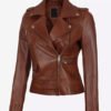 Amber Women's Cognac Asymmetrical Top Grain Leather Jacket