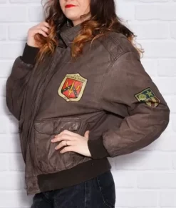Amelia Brown A-2 Bomber Top Leather Jacket