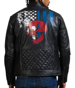 American Flag Skull Biker Real Leather Jacket