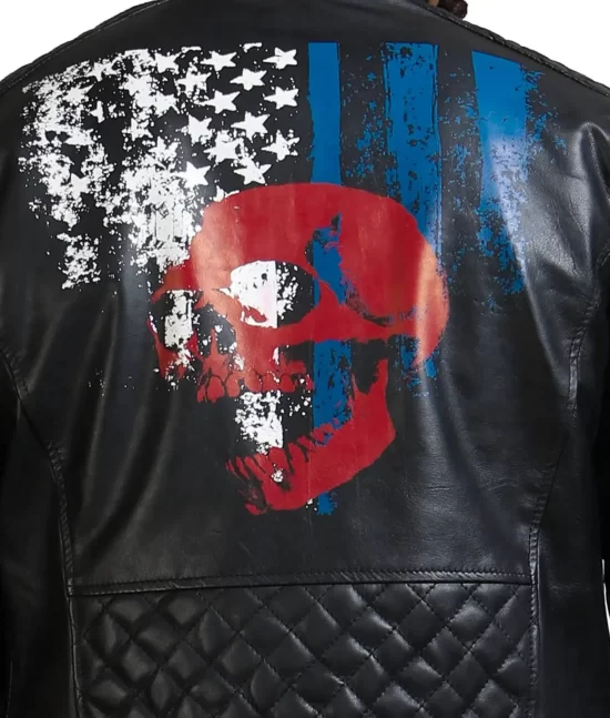 American Flag Skull Biker Leather Jacket