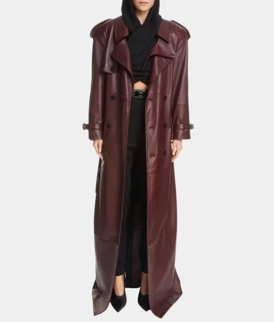 American Horror Story S12 Kim Kardashian Maroon Pure Leather Coat