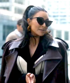 American Horror Story S12 Kim Kardashian Maroon Top Leather Coat