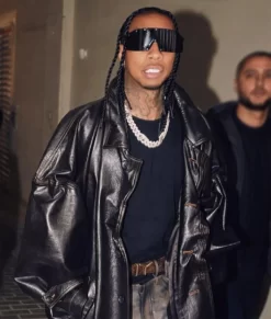 American rapper Tyga Black Leather Coat