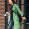 American singer Olivia Rodrigo Green Top Leather Coat
