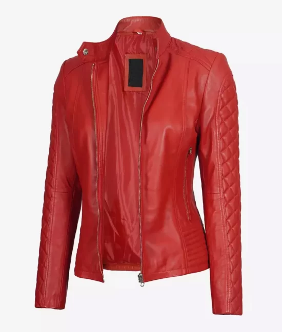 Andria Red Quilted Biker Full Genuine Leather Jacket