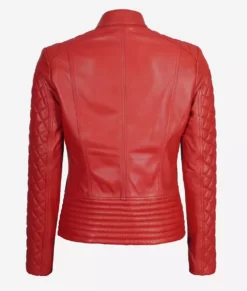 Andria Womens Real Leather Red Quilted Biker Jacket Back