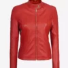 Andria Womens Real Leather Red Quilted Biker Jacket Front