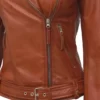 Angela Womens Tan Asymmetrical Best Leather Moto Jacket