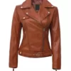Angela Women's Tan Asymmetrical Motorcycle Full Genuine Leather Jacket