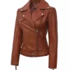 Angela Women's Tan Asymmetrical Motorcycle Genuine Leather Jacket