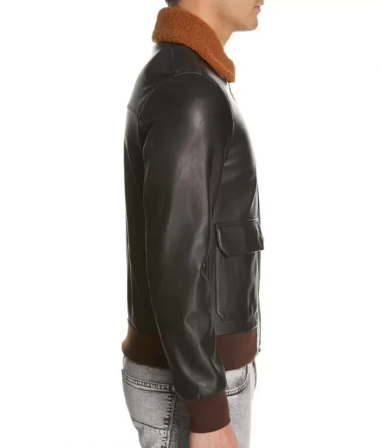 Angelo Black Aviator Leather Jacket Side