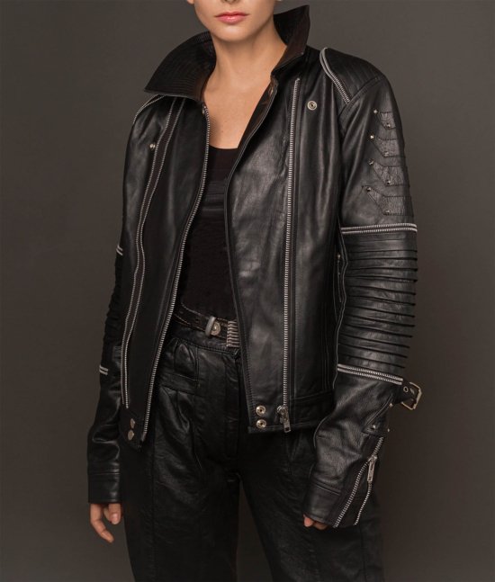 Anna Black Womens Leather Motorcycle Jacket