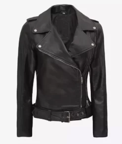 Arkansas Womens Black Asymmetrical Biker Full Genuine Leather Jacket