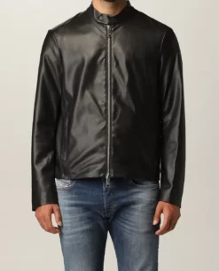 Armani Exchange Biker Jacket In Synthetic Leather Front