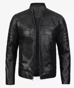 Austin Mens Black Cafe Racer Full Genuine Leather Jacket