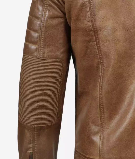 Austin Men's Cafe Racer Camel Waxed Top Leather Jackets