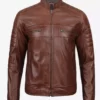 Austin Men's Cognac Waxed Biker Best Leather Jacket