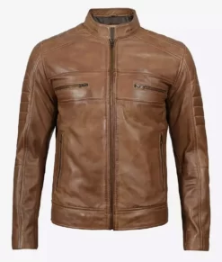 Austin Men's Limited Edition Camel Cafe Racer Full Genuine Leather Jacket